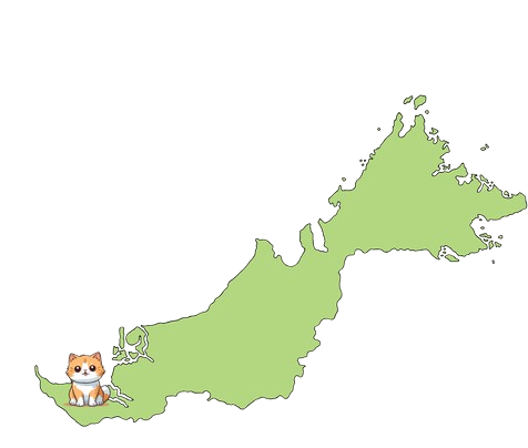 Illustrated map of Sarawak with a cat marking Kuching